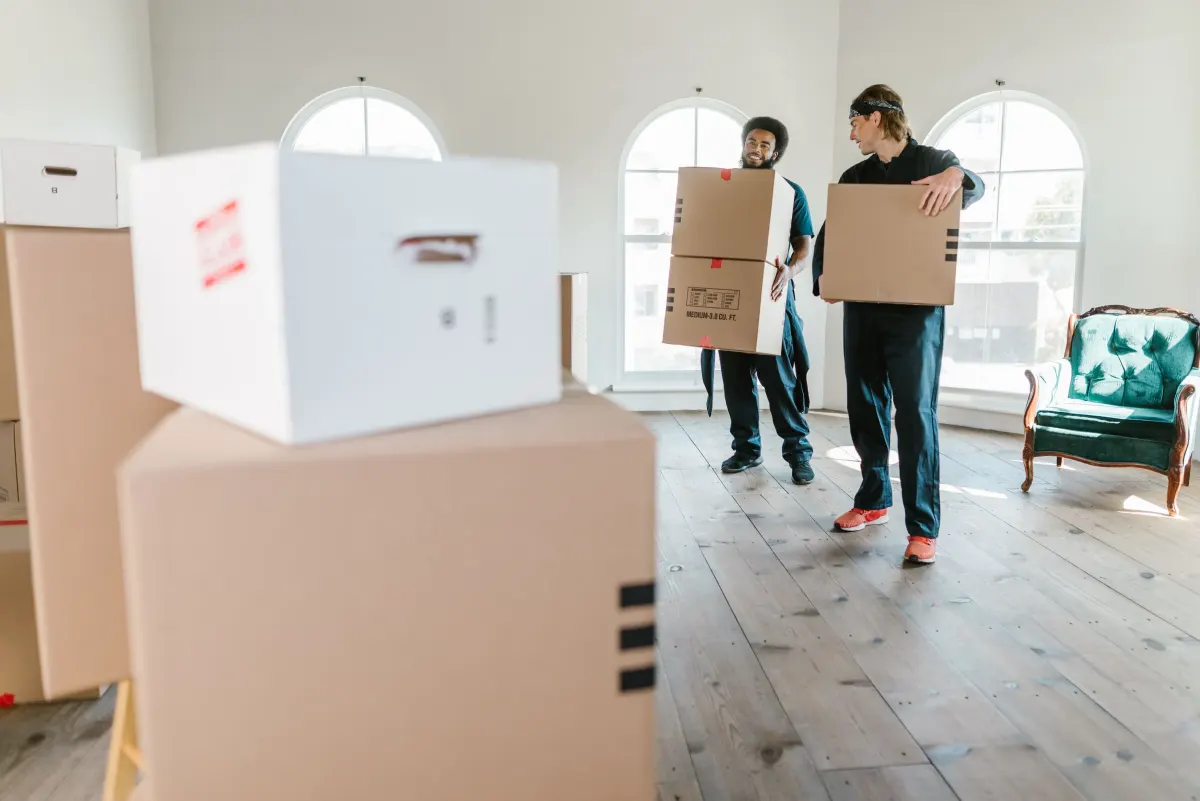 Professional moving support with packed boxes